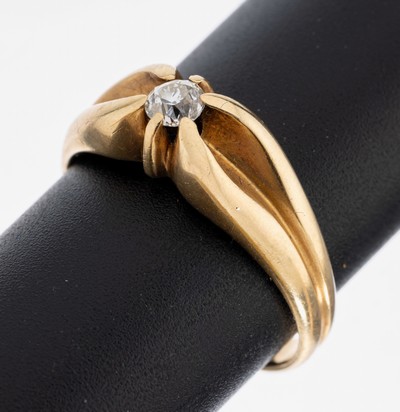 Image 14 kt Gold Diamant-Ring, GG 585/000, Altschliffdiamant ca. 0.20 ct Weiß/p, RW 62, ca. ...