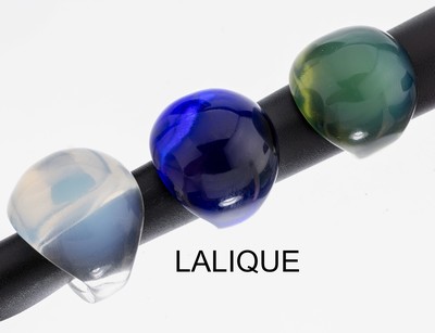 Image Konvolut 3 LALIQUE Ringe, Modell ´Bague Cabochon´, 1 x opalisierender Kristall, RW 54,1 ...