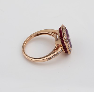 27037889a - 18 kt Gold BUCHWALD Amethyst-Brillant-Rubin- Ring, GG 750/000, mittig facett. Amethyst ...