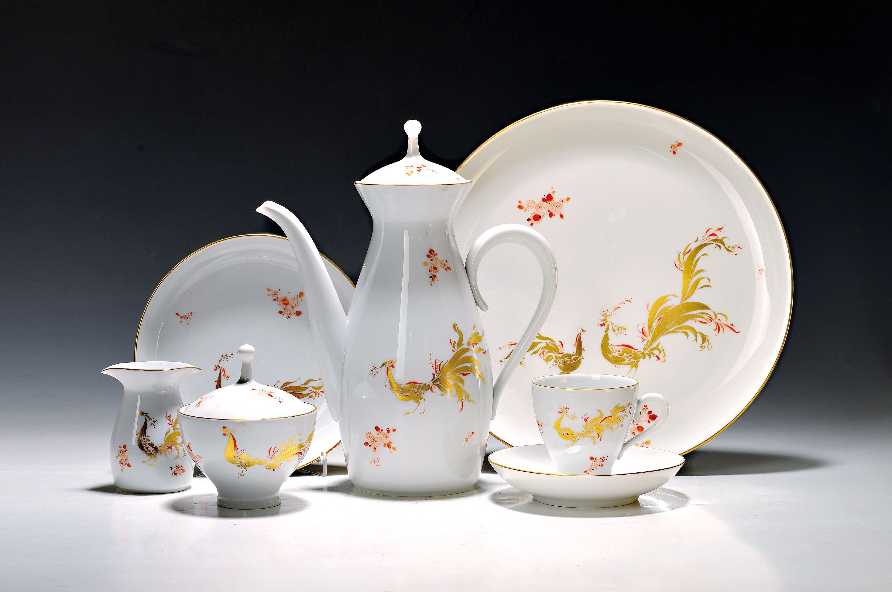 Image 27037901 - Kaffeeservice, Meissen, 20. Jh., Prachtvogel, Entwurf L. Zepner und, H. Werner, ...