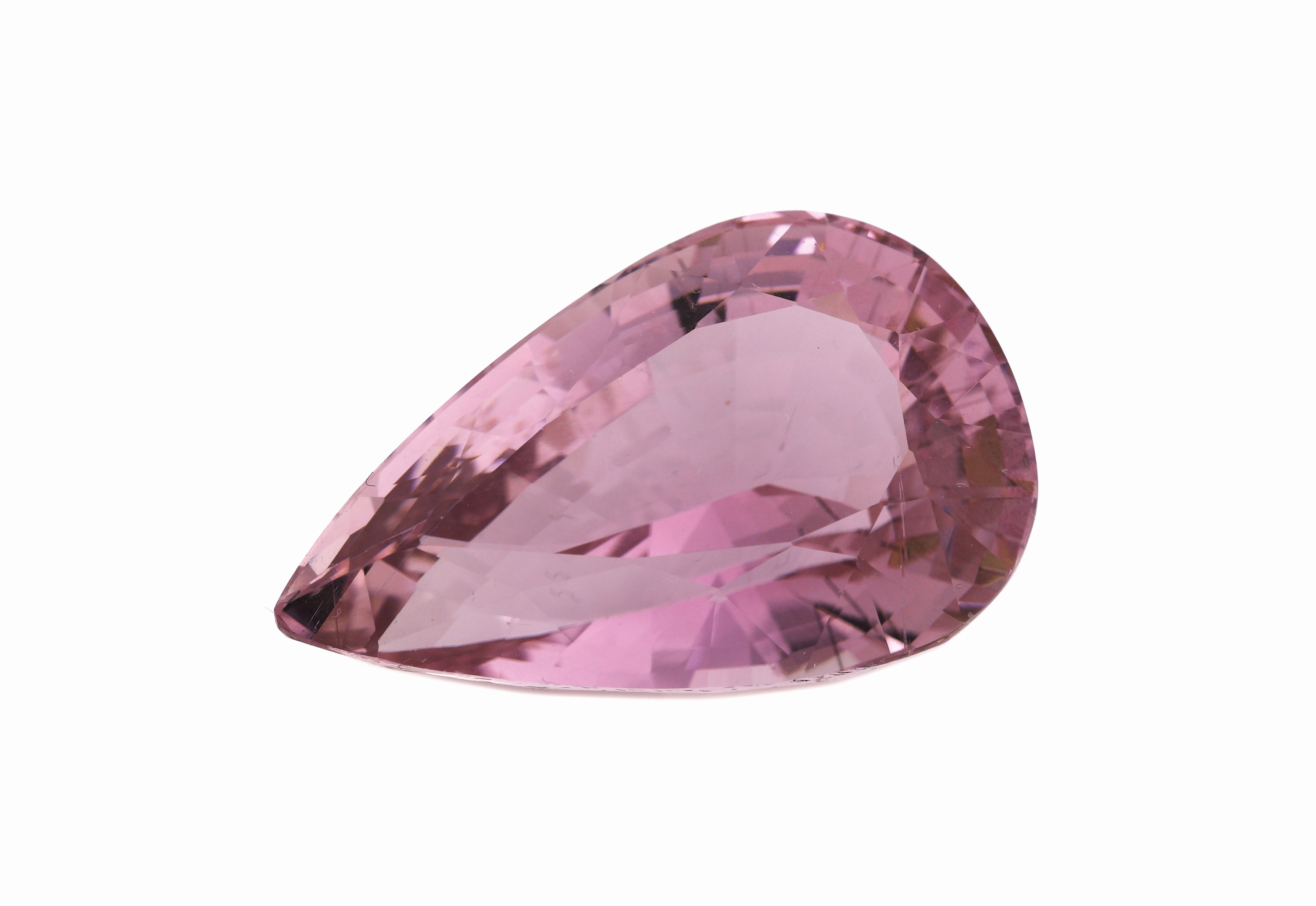 Loser Kunzit, ca. 70.45 ct, facett. Tropfen, schöne intensive Farbe, 32.50 x 20.50 x 17.00 mm, mit nat. Einschlüssen