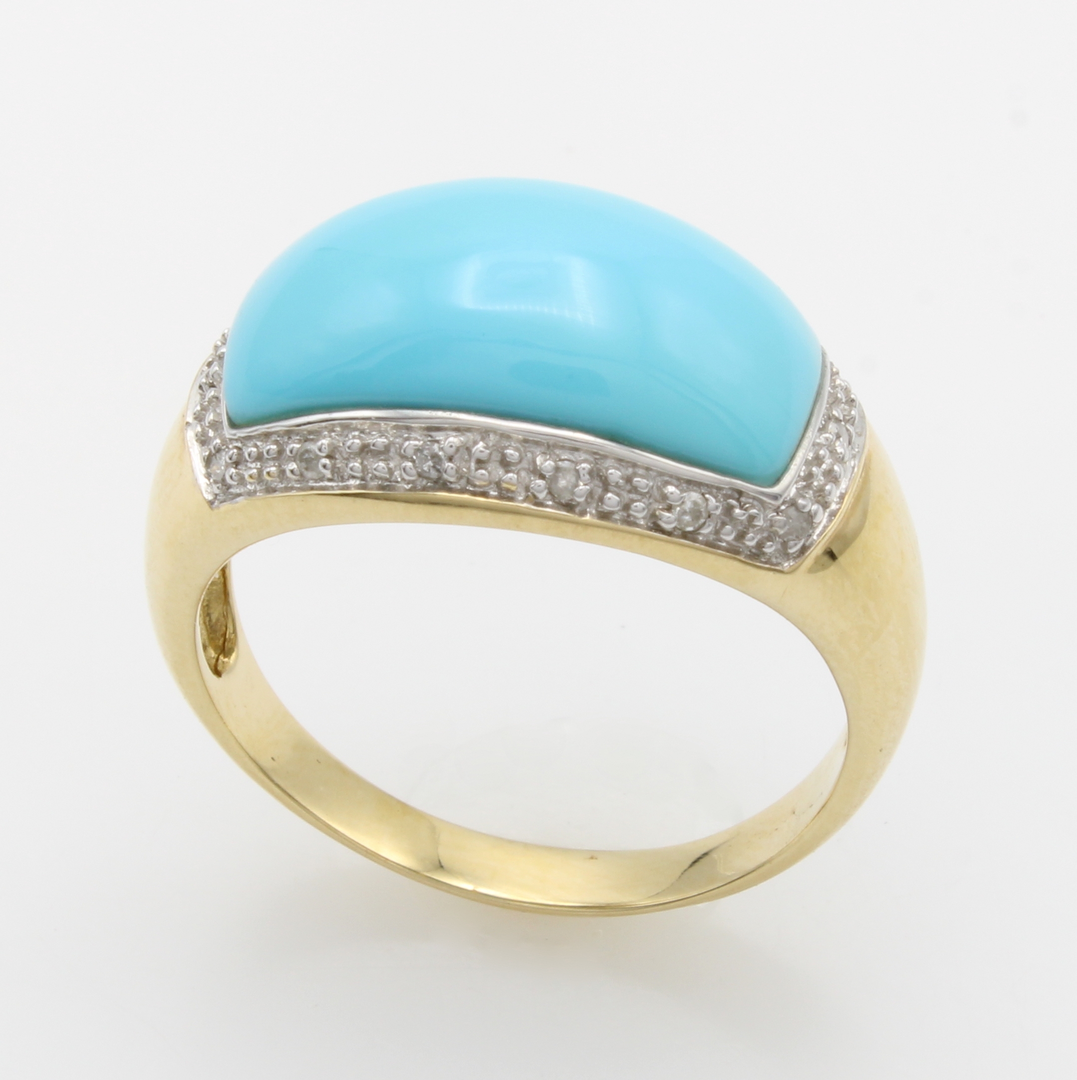 Image 27037963 - Ring mit Türkis und Diamanten, GG 585/000, rechteckiger, gebogener Türkis, Diam. zus. ...