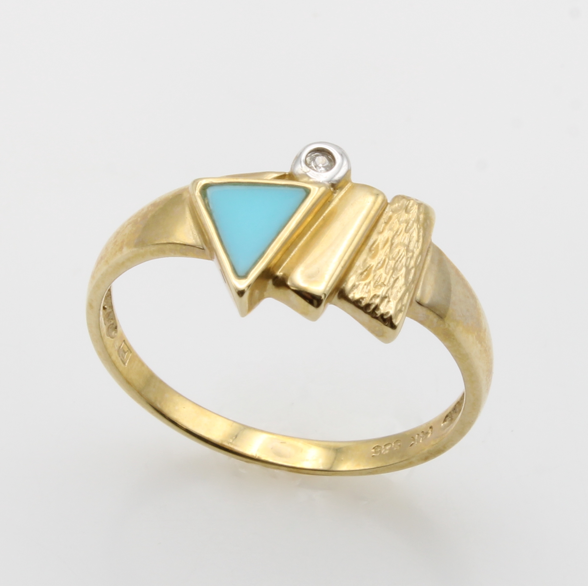 Image 27037964 - Ring mit Türkis und Diamant, GG 585/000, Türkisdreieck, Diam. ca. 0.01 ct Weiß/p, RW ...