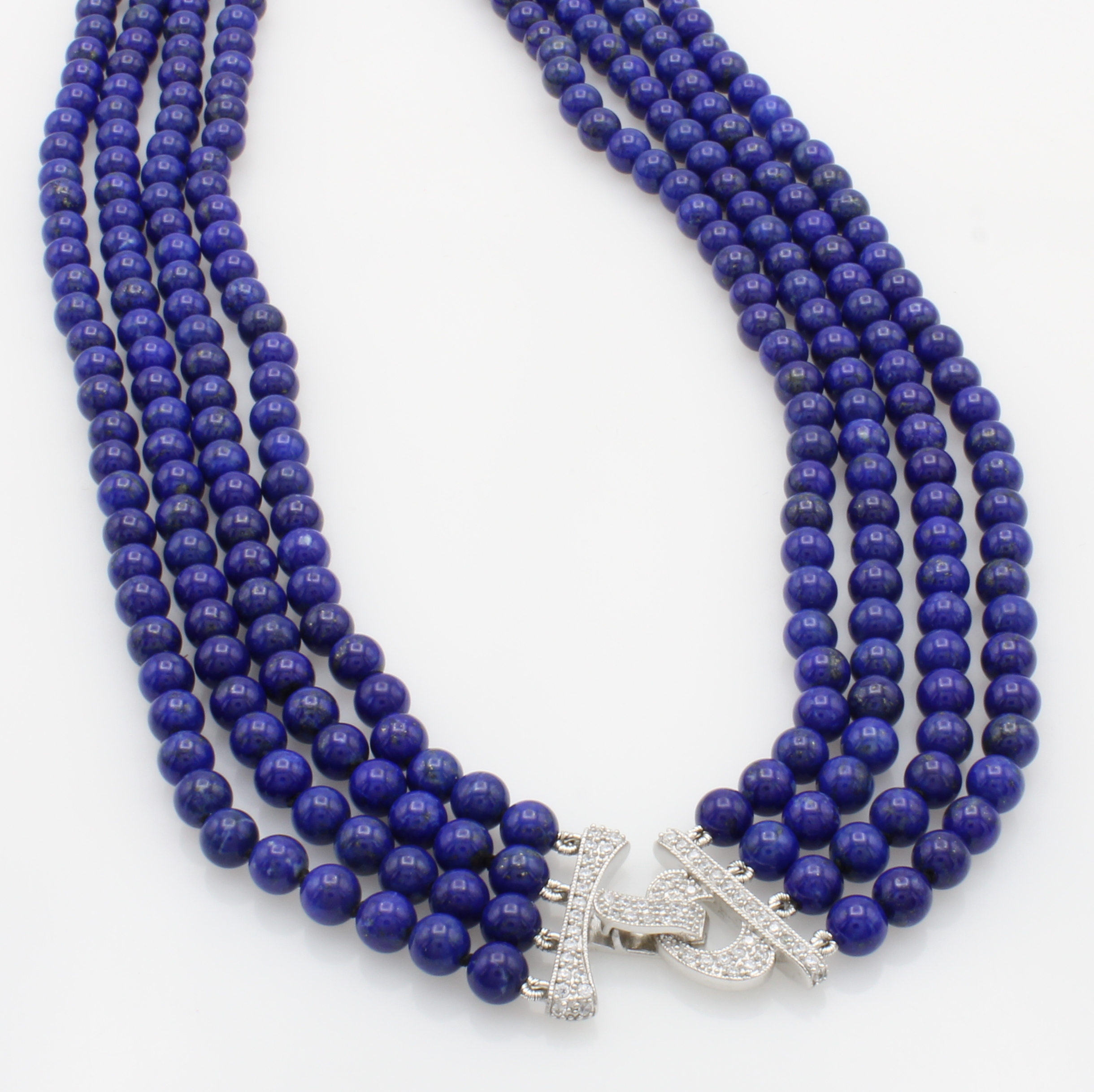 Image 27037966 - 4-reihiges Lapislazulicollier mit Zirkonias, Schließe 925er Silber bes. m. Zirkonias, ...
