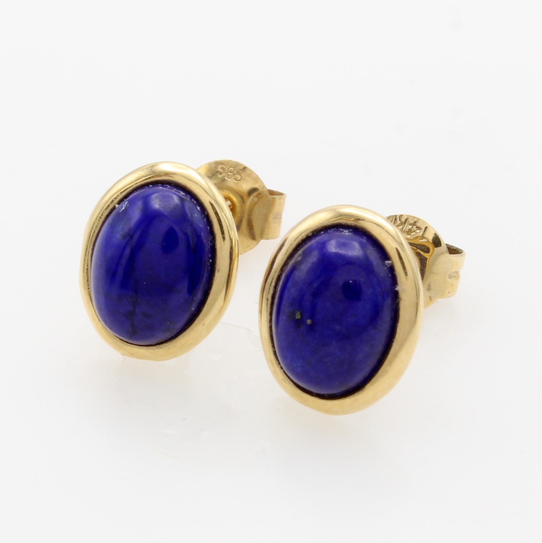 Image 27037969 - Paar Ohrstecker mit Lapislazuli, GG 585/000, 2 ovale Lapislazuli in glatten Fassungen ...