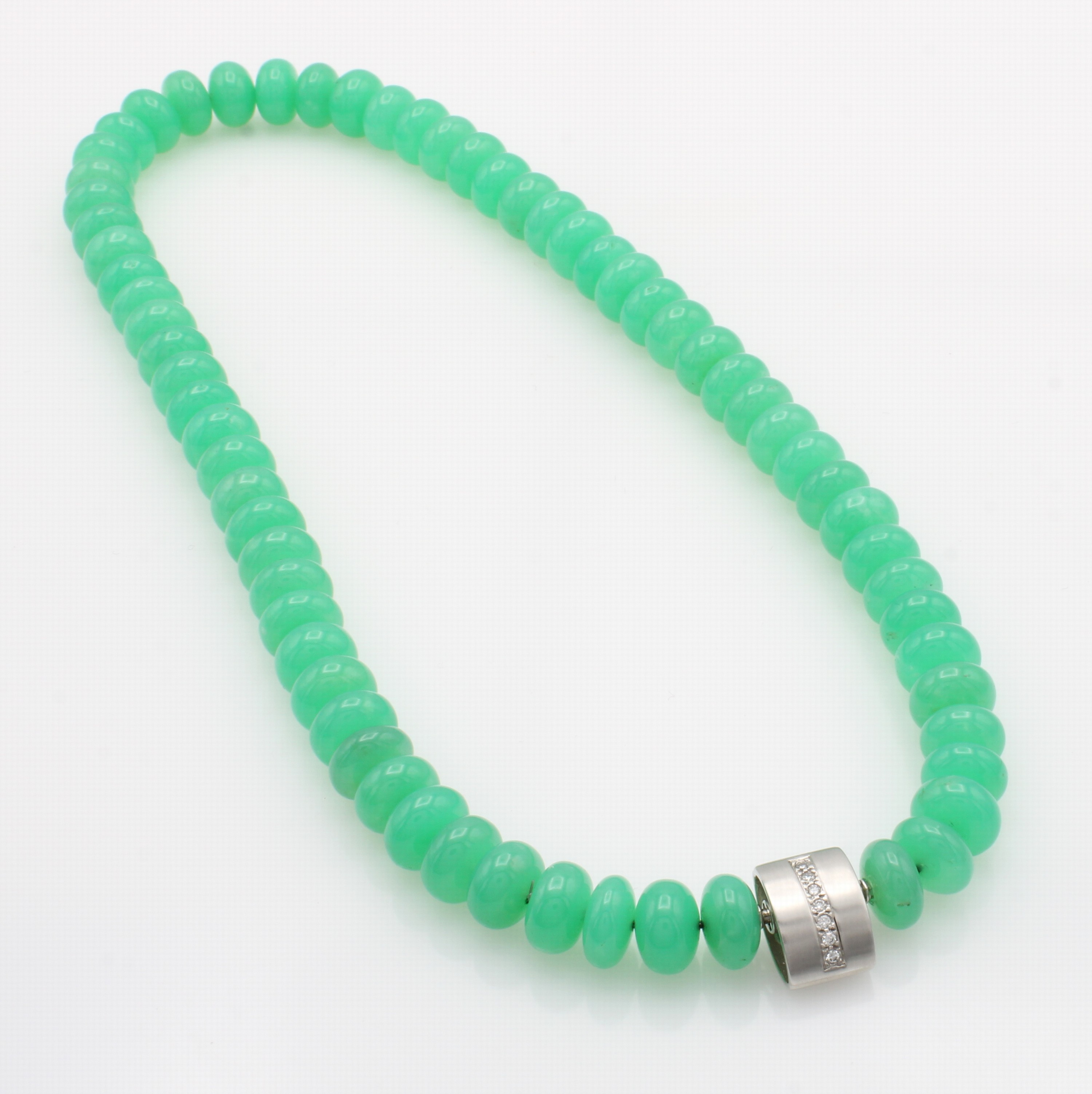 Image 27037974 - Chrysopraskette mit Brillantwechselschließe, WG 750/000, Chrysoprasrondelle ca. 10 mm, ...