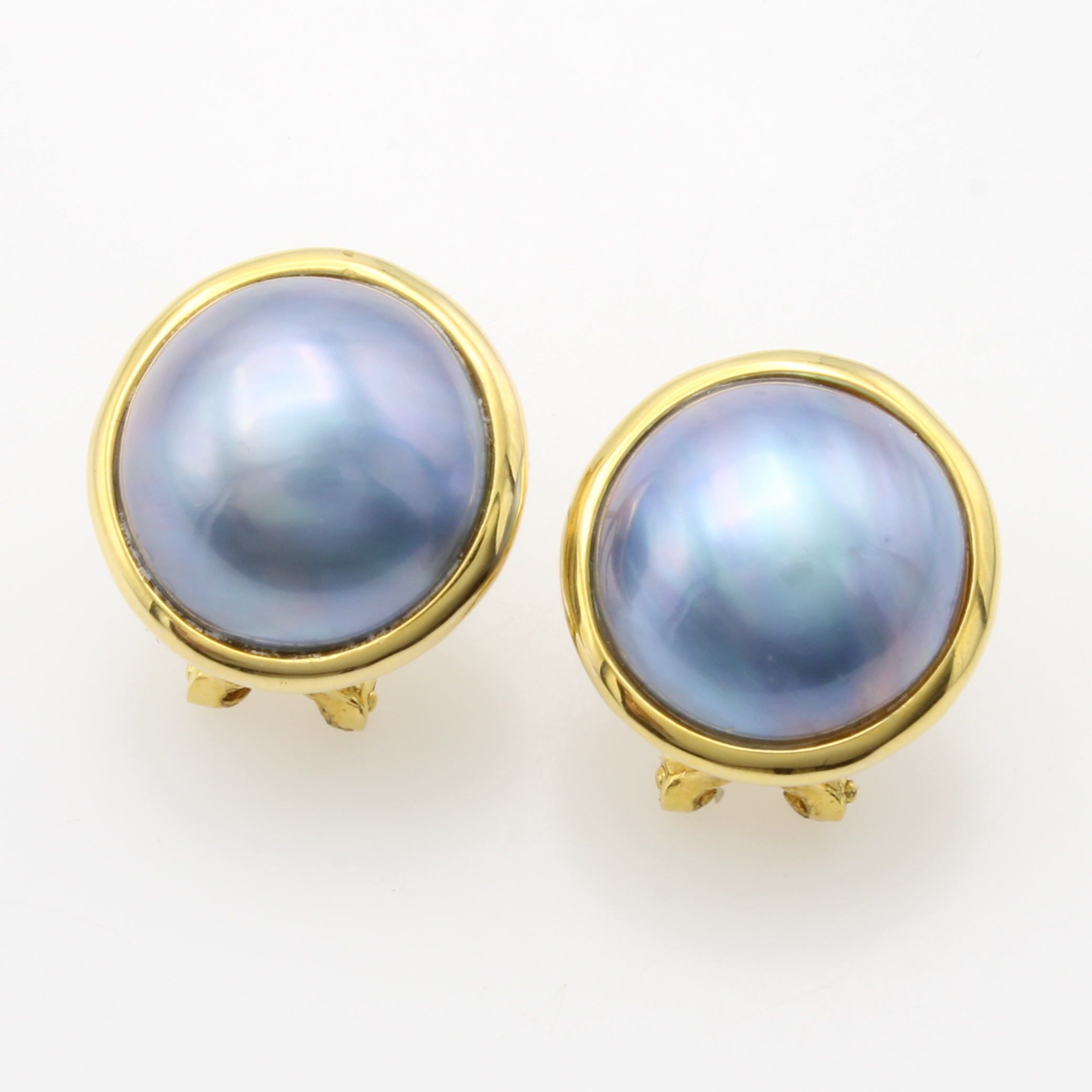 Image 27037977 - Paar Ohrstecker mit Mabeperlen, GG 585/000, 2 graue Mabeperlen in glatten Fassungen ca. ...