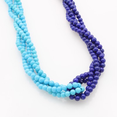 27037958b - Türkis-Lapislazulikette, Zwischenteile u. Wechselschließe (Fa. Jörg Heinz) GG ...