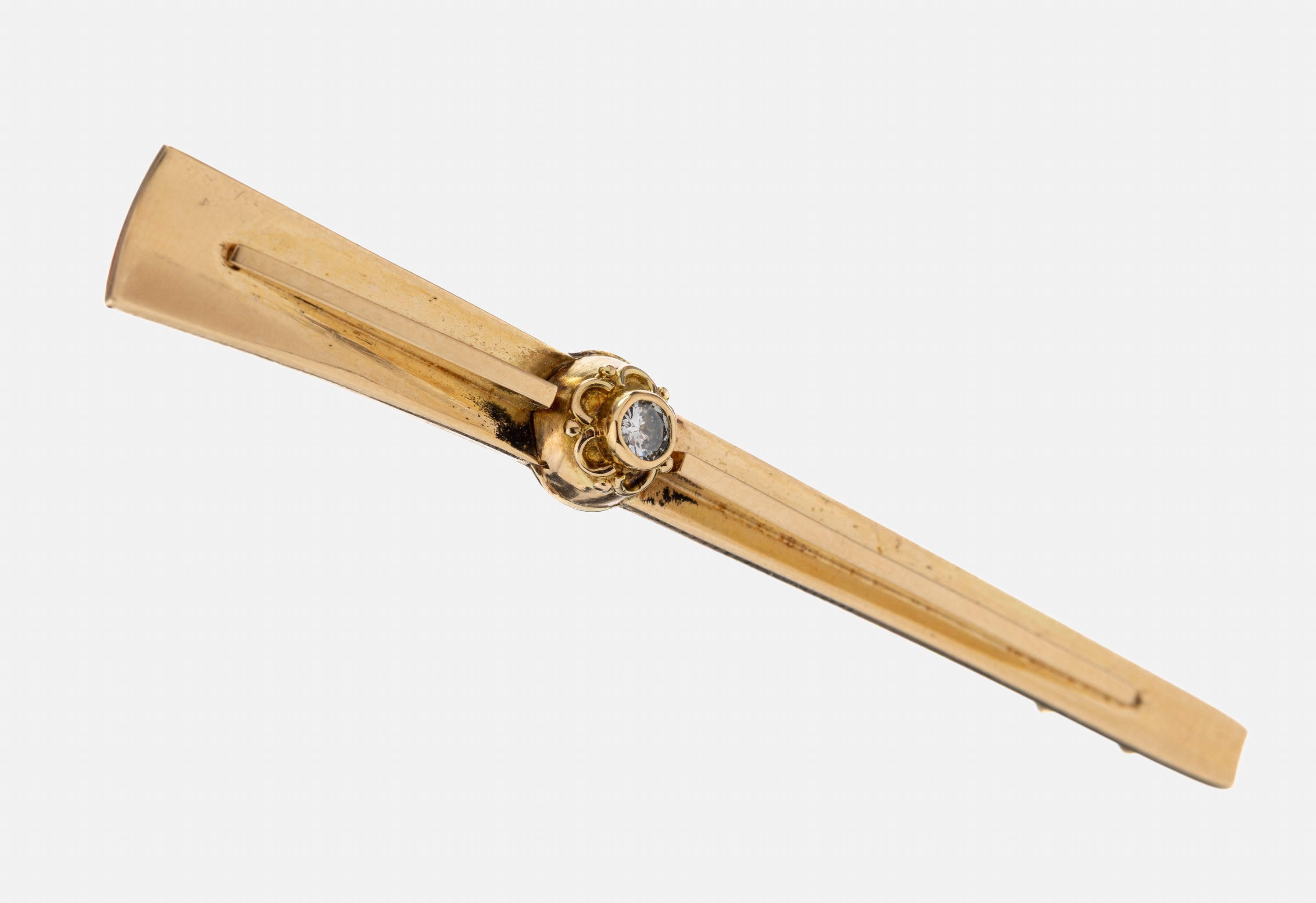 Image 27038017 - 14 kt Gold Brillant-Brosche, GG 585/000, Brillant ca. 0.07 ct Weiß/si, L. ca. 6.5 cm, ...