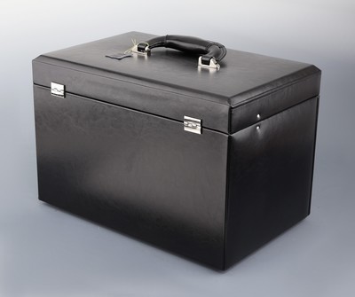 27038146a - XXL Schmuckkoffer aus schwarzem Leder, Made in Germany, massiver Holzkorpus aus ...