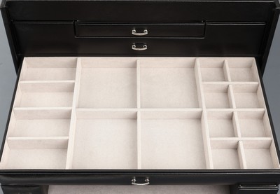 27038146d - XXL Schmuckkoffer aus schwarzem Leder, Made in Germany, massiver Holzkorpus aus ...