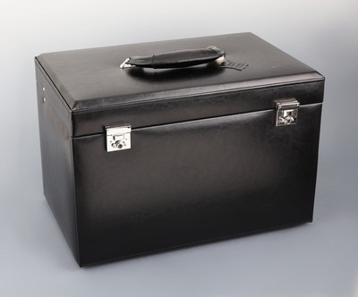 Image XXL Schmuckkoffer aus schwarzem Leder, Made in Germany, massiver Holzkorpus aus ...