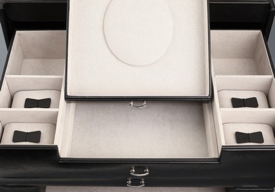 27038180e - XXL Schmuckkoffer aus schwarzem Leder, Made in Germany, massiver Holzkorpus aus ...