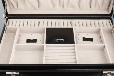 27038180f - XXL Schmuckkoffer aus schwarzem Leder, Made in Germany, massiver Holzkorpus aus ...