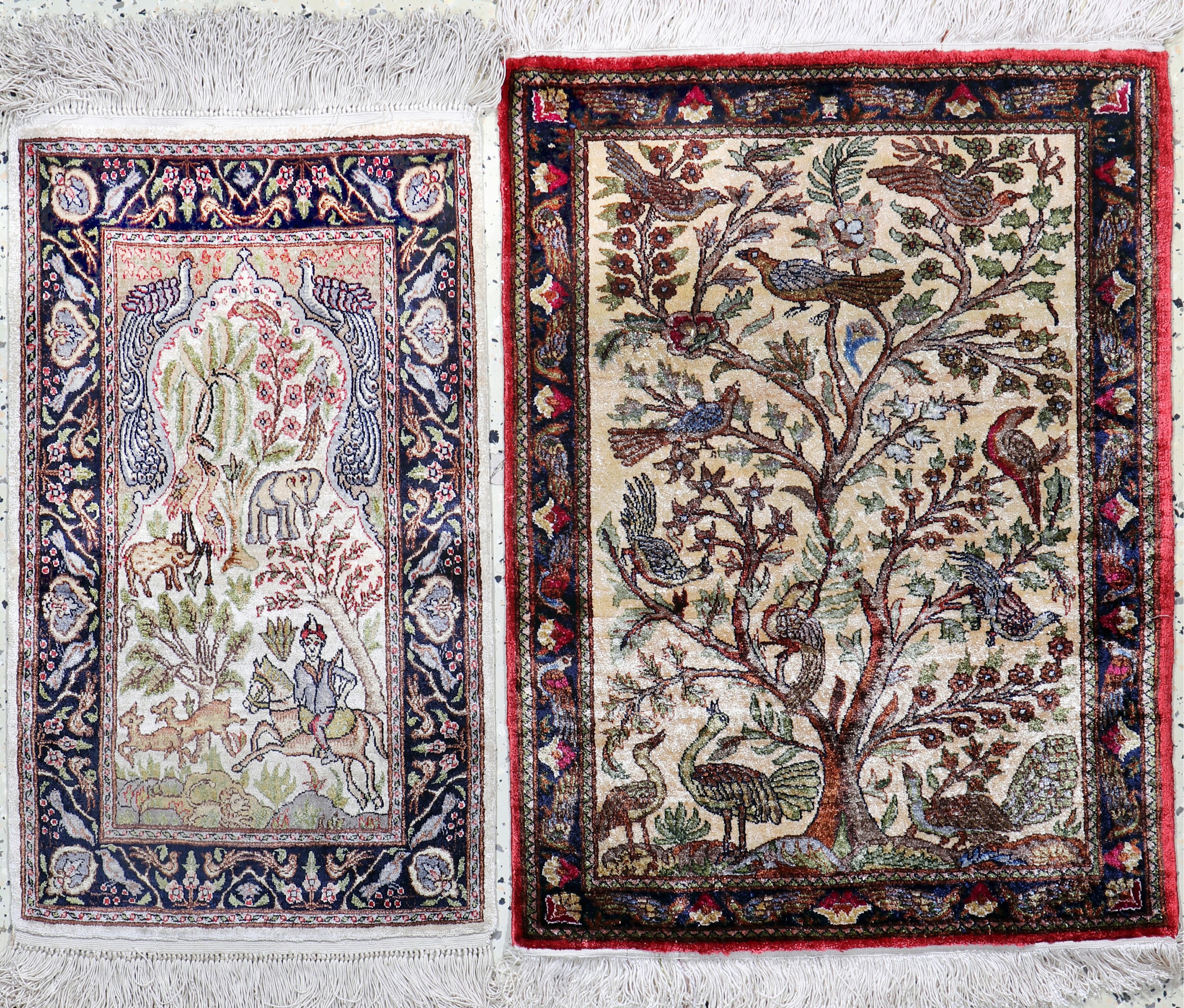 Image 27038214 - 2 Lots Ghom Seide, Ägypten, Mitte 20.Jhd, reine Naturseide, ca. 75 x 57 cm, EHZ: 1-2 ...