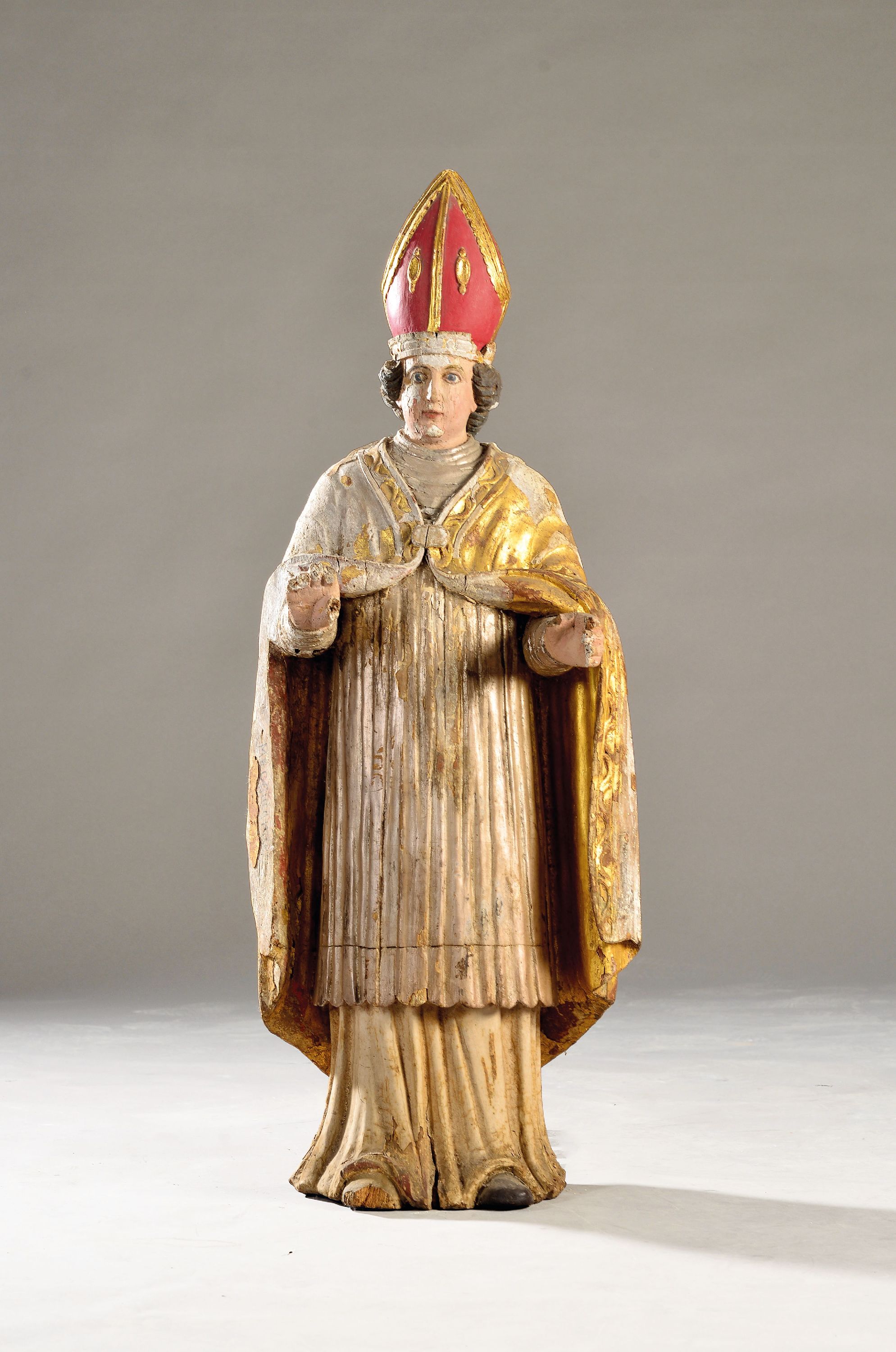 Image 27038240 - Skulptur eines Bischof, 2. Hälfte 18. Jh., Lindenholz geschnitzt, bunt gefaßt, ...