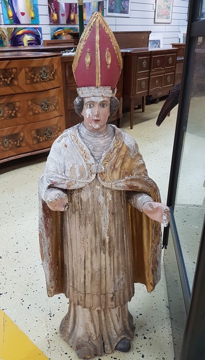 27038240a - Skulptur eines Bischof, 2. Hälfte 18. Jh., Lindenholz geschnitzt, bunt gefaßt, ...