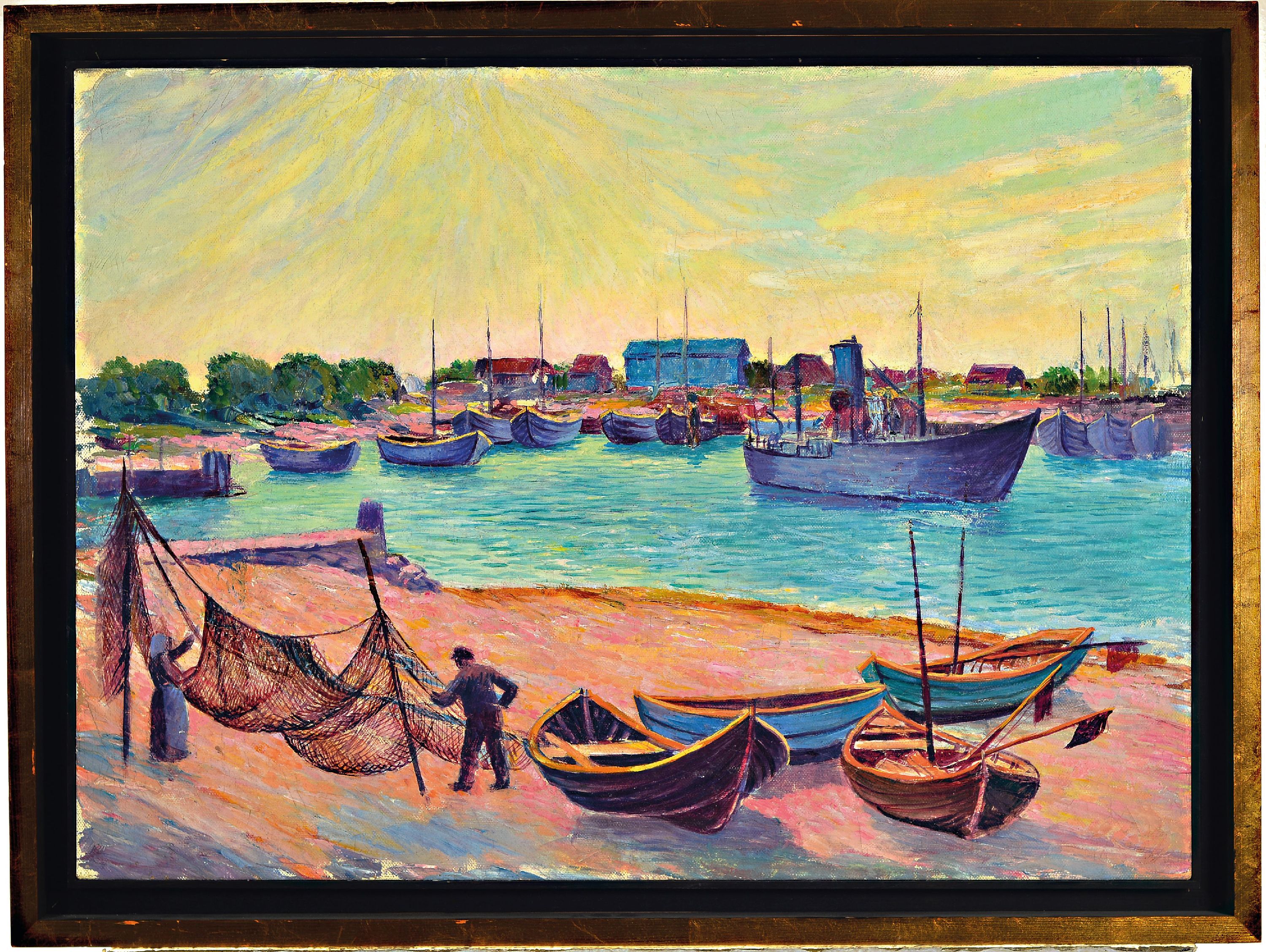 Detail k: Otto Möller, 1883 Schmiedefeld-1964 Berlin, Fischerhafen, Öl/Leinen, verso bez. " Nachlass Otto Möller" und betitelt, sign., ca.58x80 ...