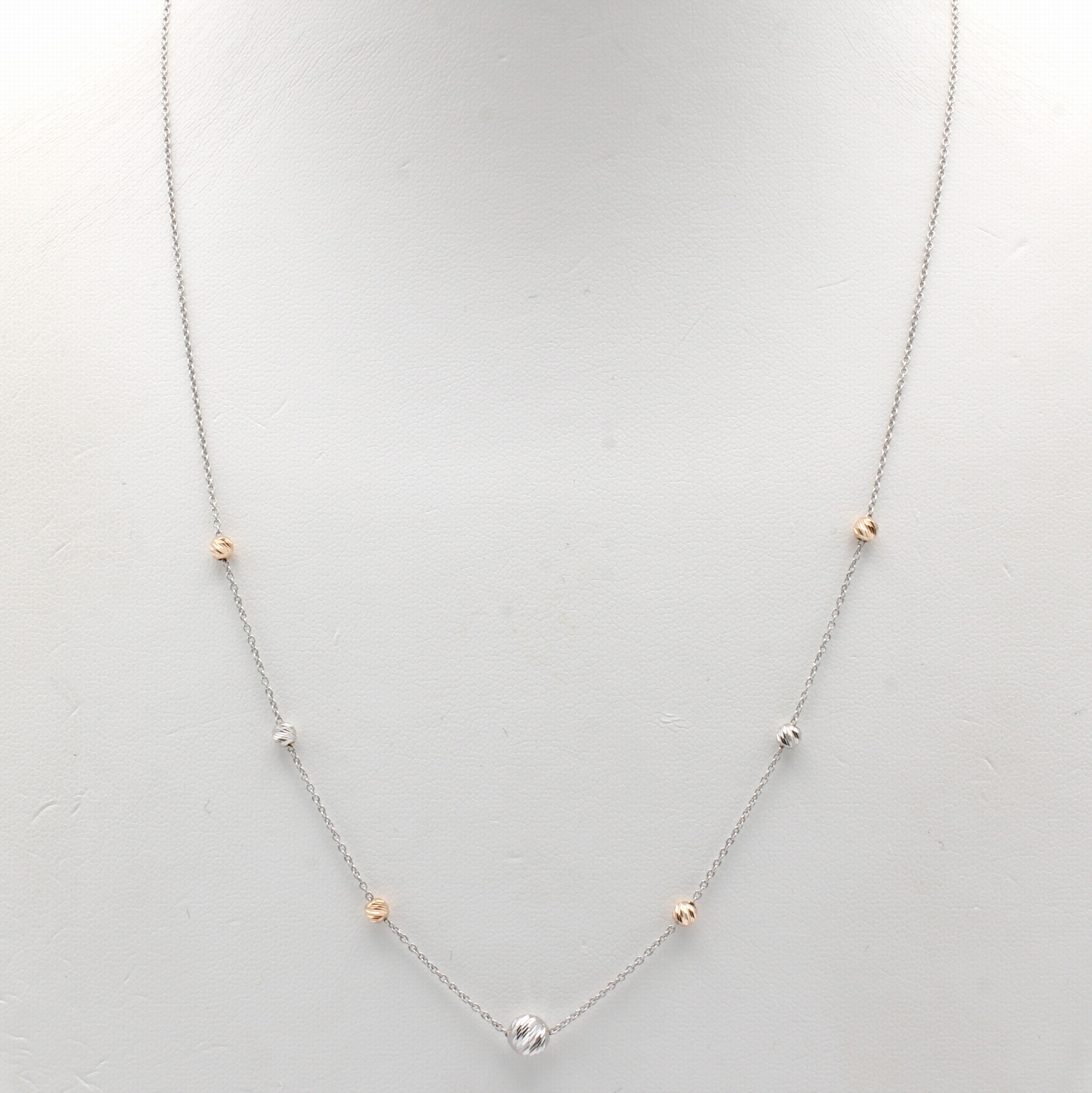 Image 27038363 - Collier, WG/RG 585/000, diamantierte Kugeln in versch. Größen, Federringschl., L. ca. ...