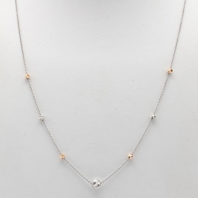 27038363a - Collier, WG/RG 585/000, diamantierte Kugeln in versch. Größen, Federringschl., L. ca. ...