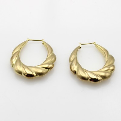 Image Paar ovale Creolen, GG 585/000, z.T. matt., gerieftes Design