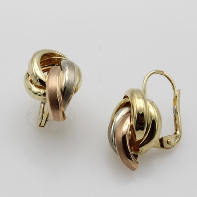 Image Paar Ohrgehänge in Knotenform, GG/WG/RG 585/000, z.T. mattiert