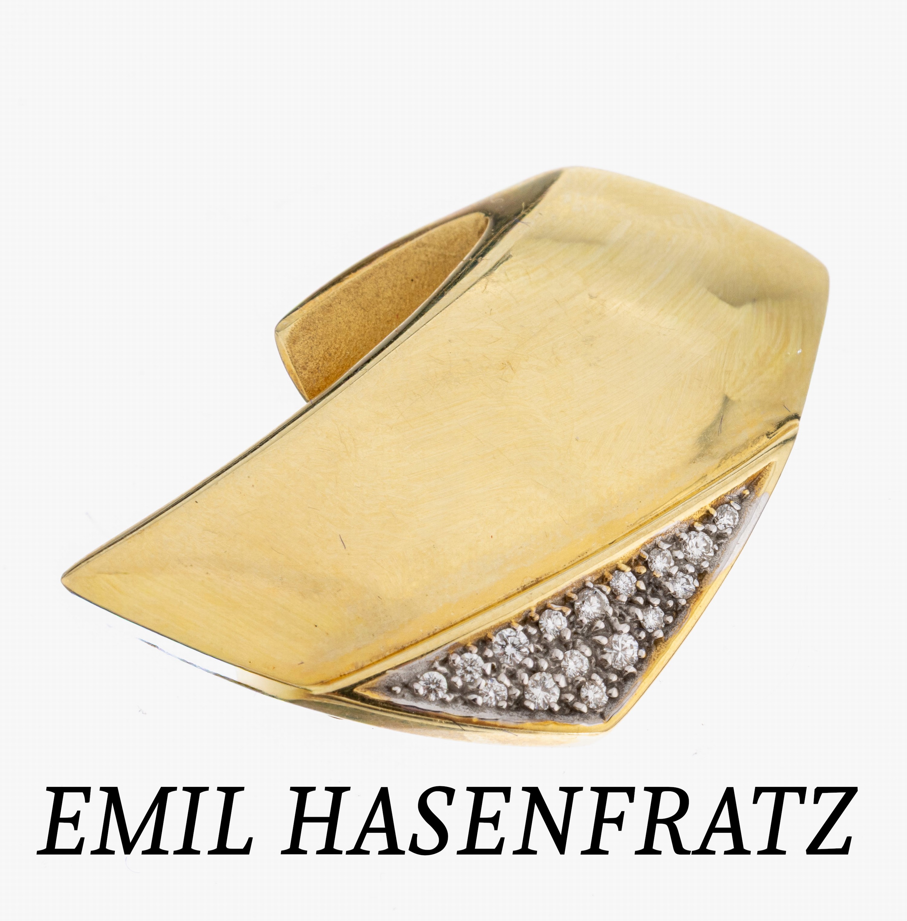 Image 27038621 - 14 kt Gold Brillant-Brosche, GG 585/000, Meistermarke EMIL HASENFRATZ, 15 Brillanten in ...
