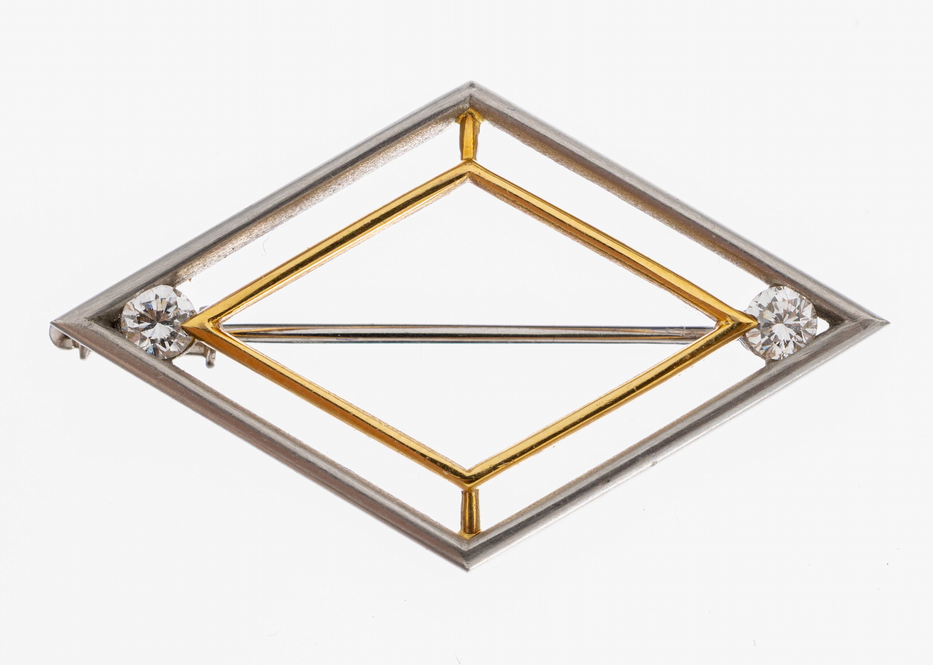 Image 27038627 - Platin Brillant-Brosche, Platin gepr., und GG 750/000, 2 Brillanten zus. ca. 0.30 ct ...