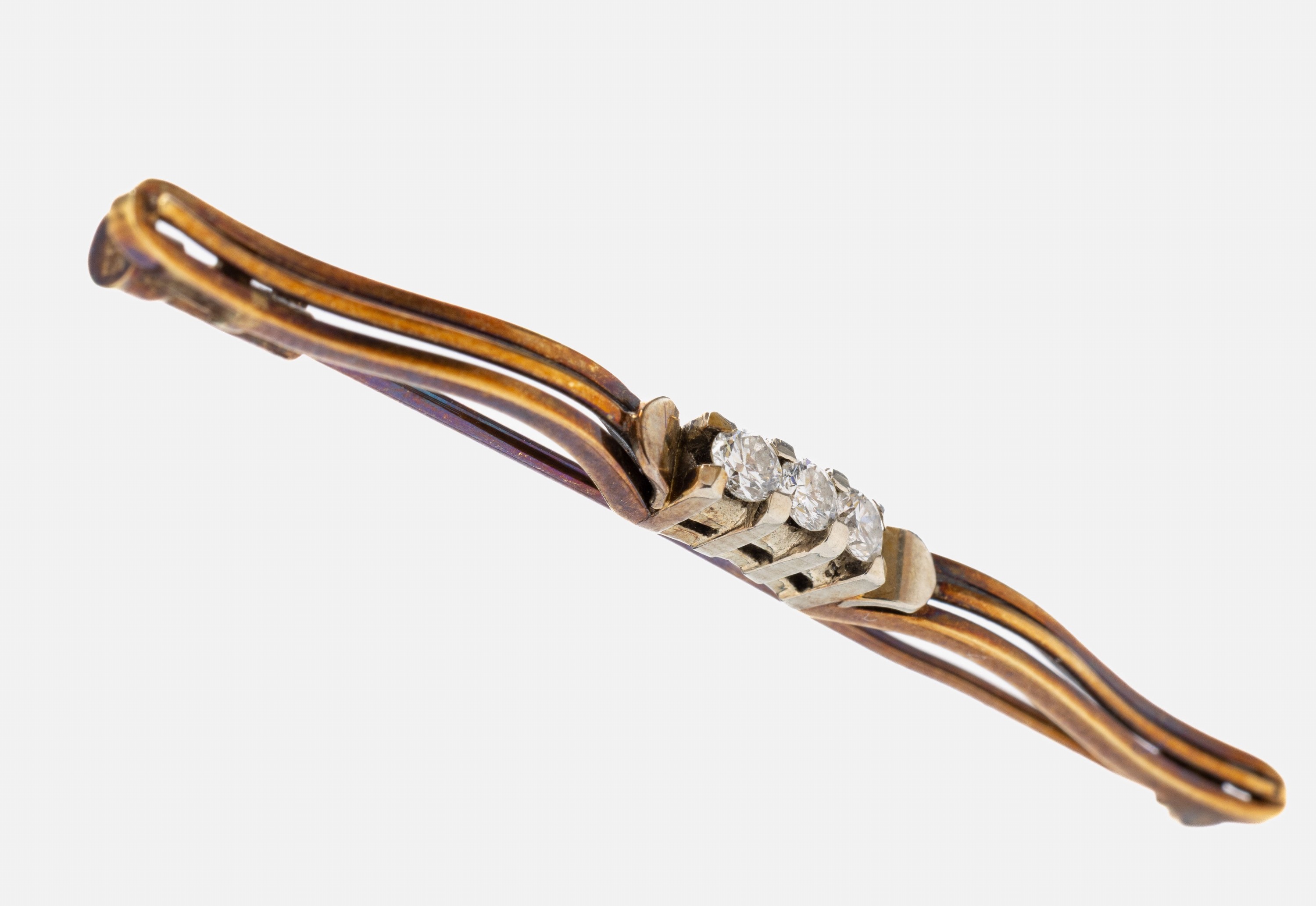 Image 27038632 - 14 kt Gold Brillant-Brosche, GG/WG 585/000,3 Brillanten zus. ca. 0.15 ct Weiß/si, L. ...