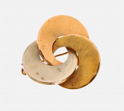 Image 18 kt Gold Brosche, GG/WG 750/000, strahlenförmig sat. Kreise, D. ca. 3 cm, ca. 11.7 g