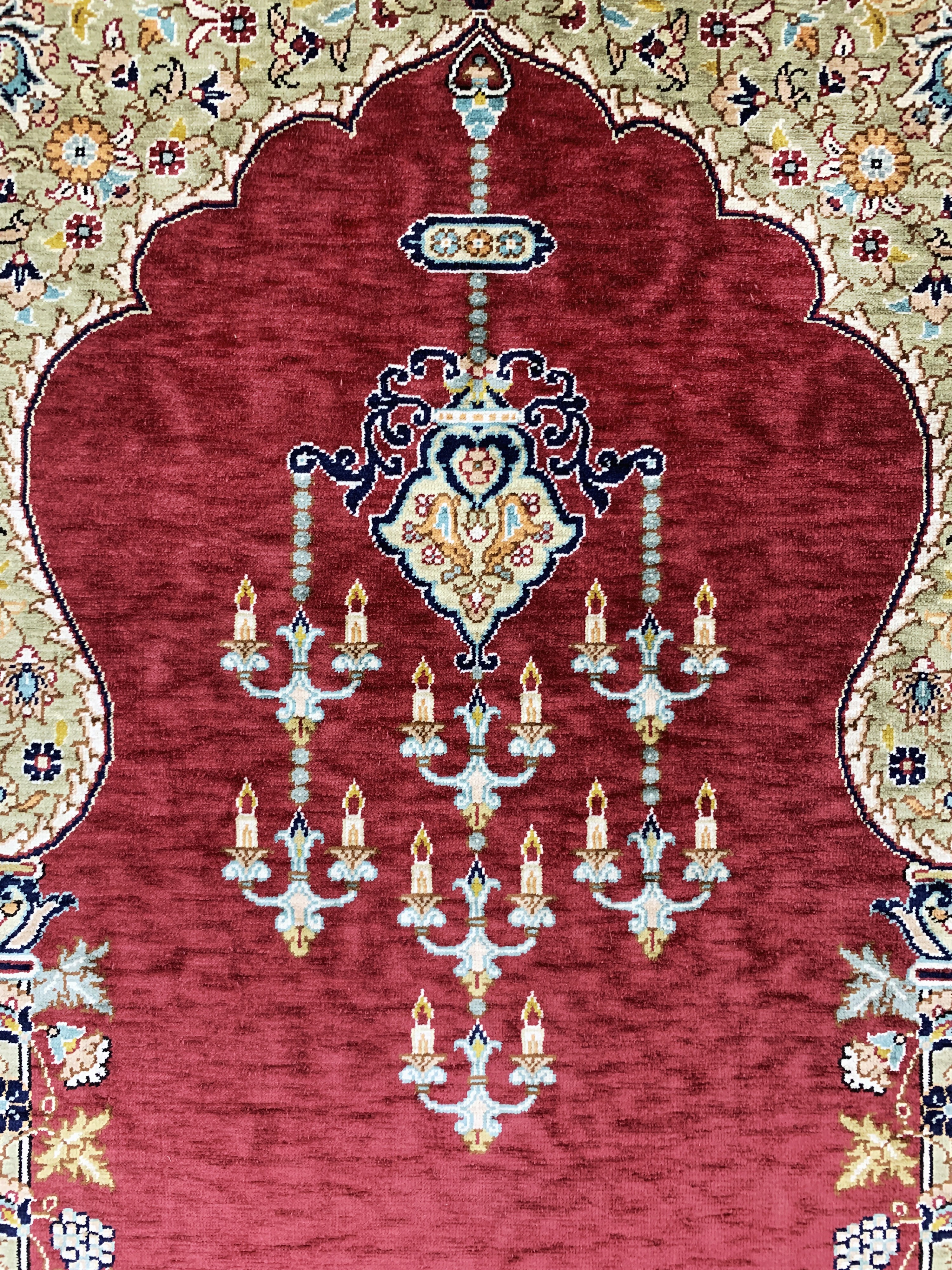 Detail d: Hereke Seide fein Türkei, signiert"Özipek",Ende 20.Jhd, reine Naturseide, ca. 93 x 63 cm,ca. 1,0 Mio. Kn/qm, EHZ:(nahezu neuwertig)