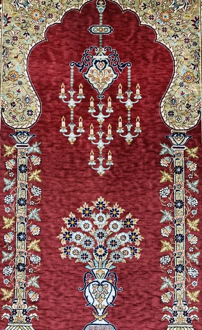 27039142f - Hereke Seide fein Türkei, signiert´Özipek´,Ende 20.Jhd, reine Naturseide, ca. 93 x 63 ...