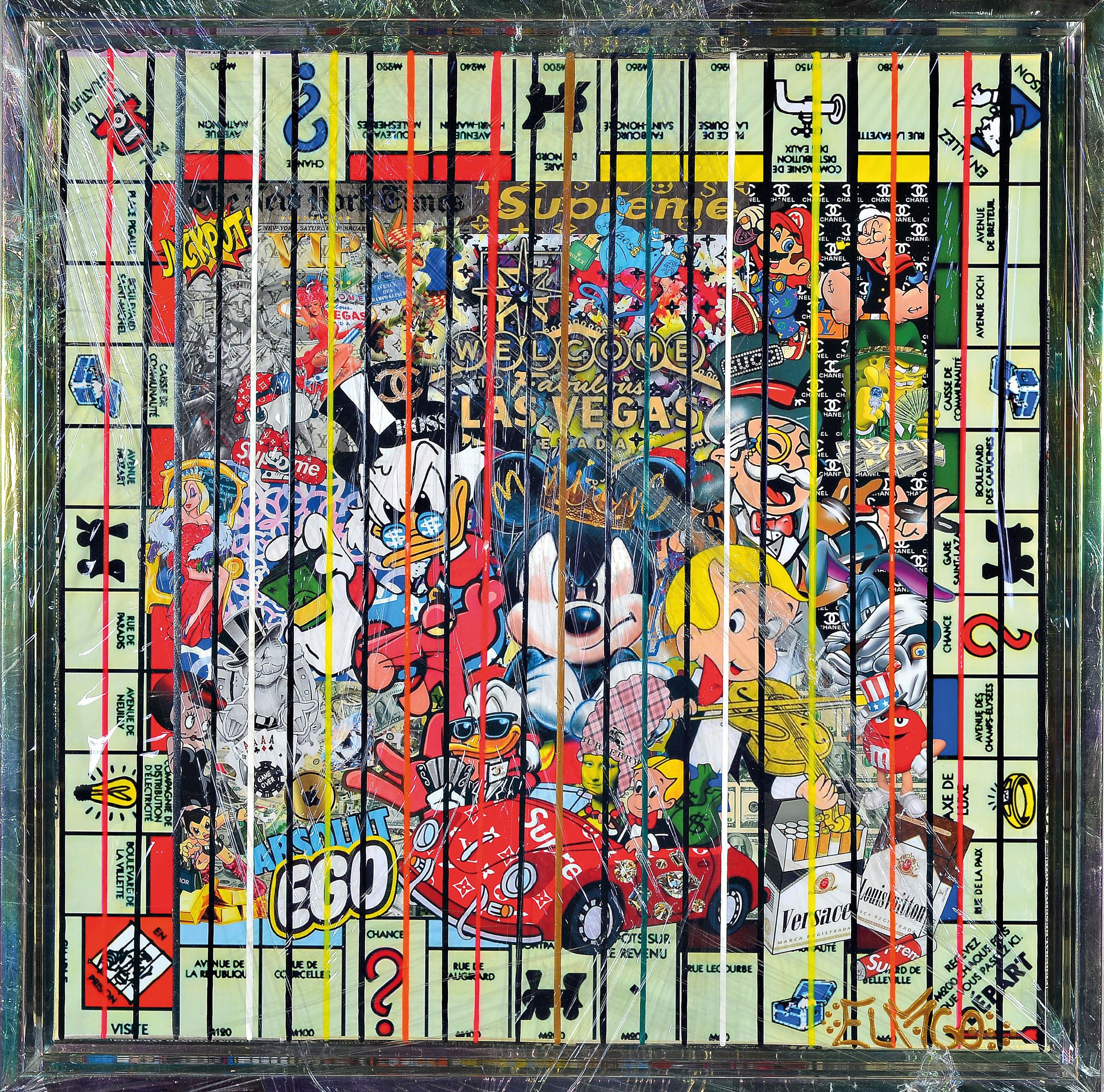 Detail k: Elmago, geb. 1978 Marseille, Mickeal luxe money-poley goldbarre, Mixed-media-Collage, Siebdruck überarbeitet, rechts unten und rückseitig signiert, ...