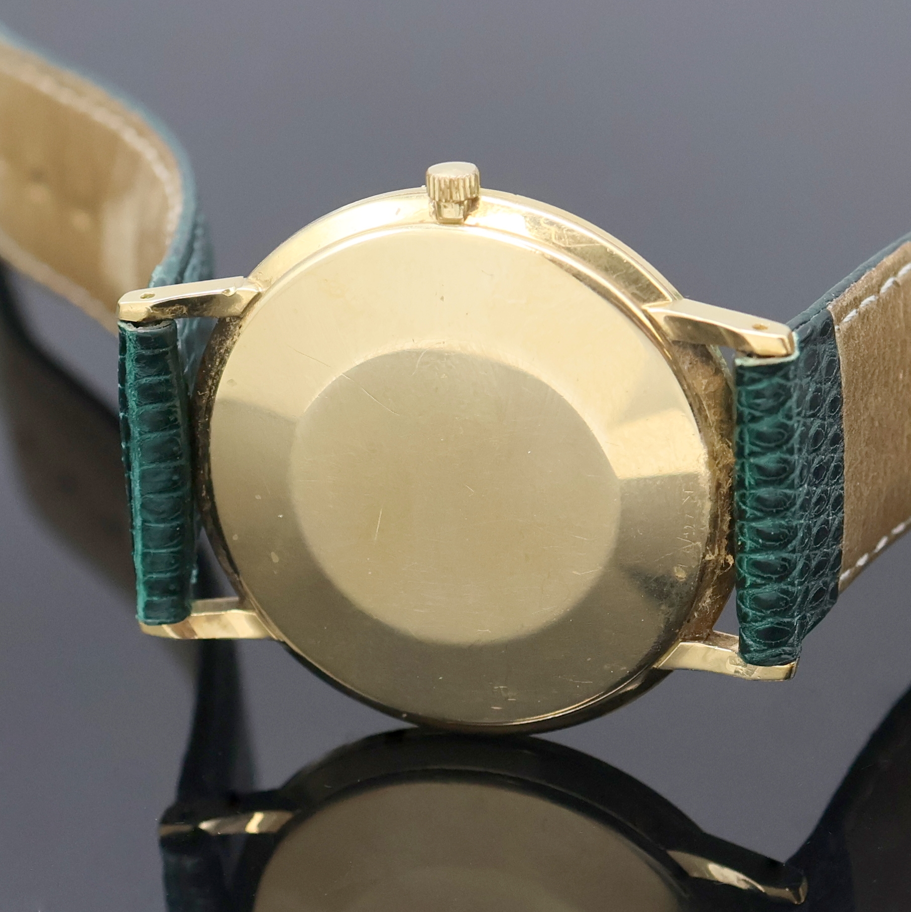 Detail d: ETERNA-MATIC Armbanduhr in GG 750/000, Schweiz um 1965, Automatik, Boden u. Glasrand aufgedr., silb. Zifferbl. teils berieben/pat., gold. Std.-Ind. ...