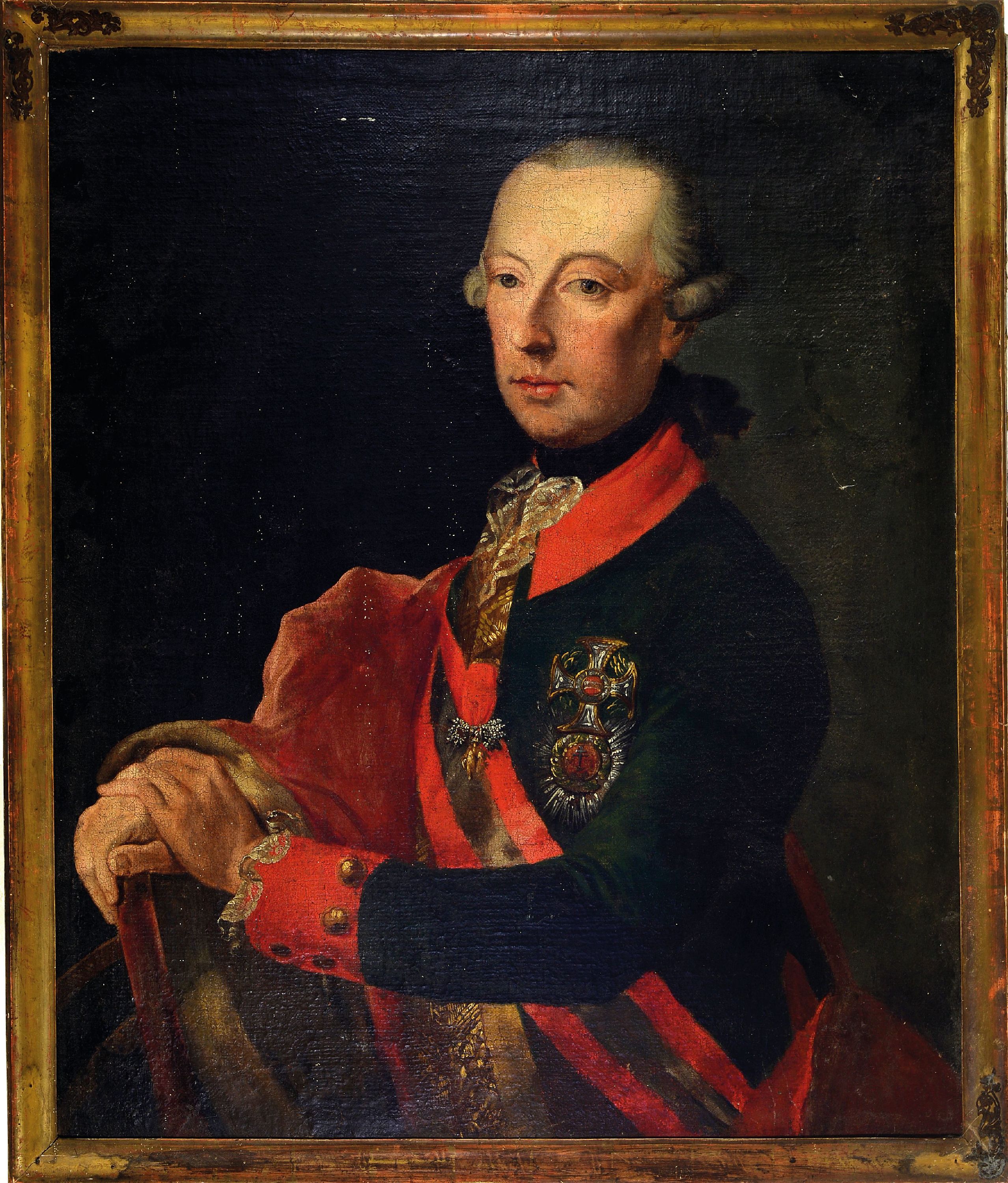 Detail k: Unbekannter Bildnismaler in der Nachfolge Joseph Hickel (1736-1807), Porträt Kaiser Joseph II. von Österreich, ausgehendes 18.Jh., Halbfigur im ...