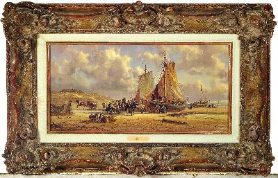 27039569k - Hubert Kaplan, 1940 München-2024 Egling, Heimkehrende Fischer, am Strand liegende ...