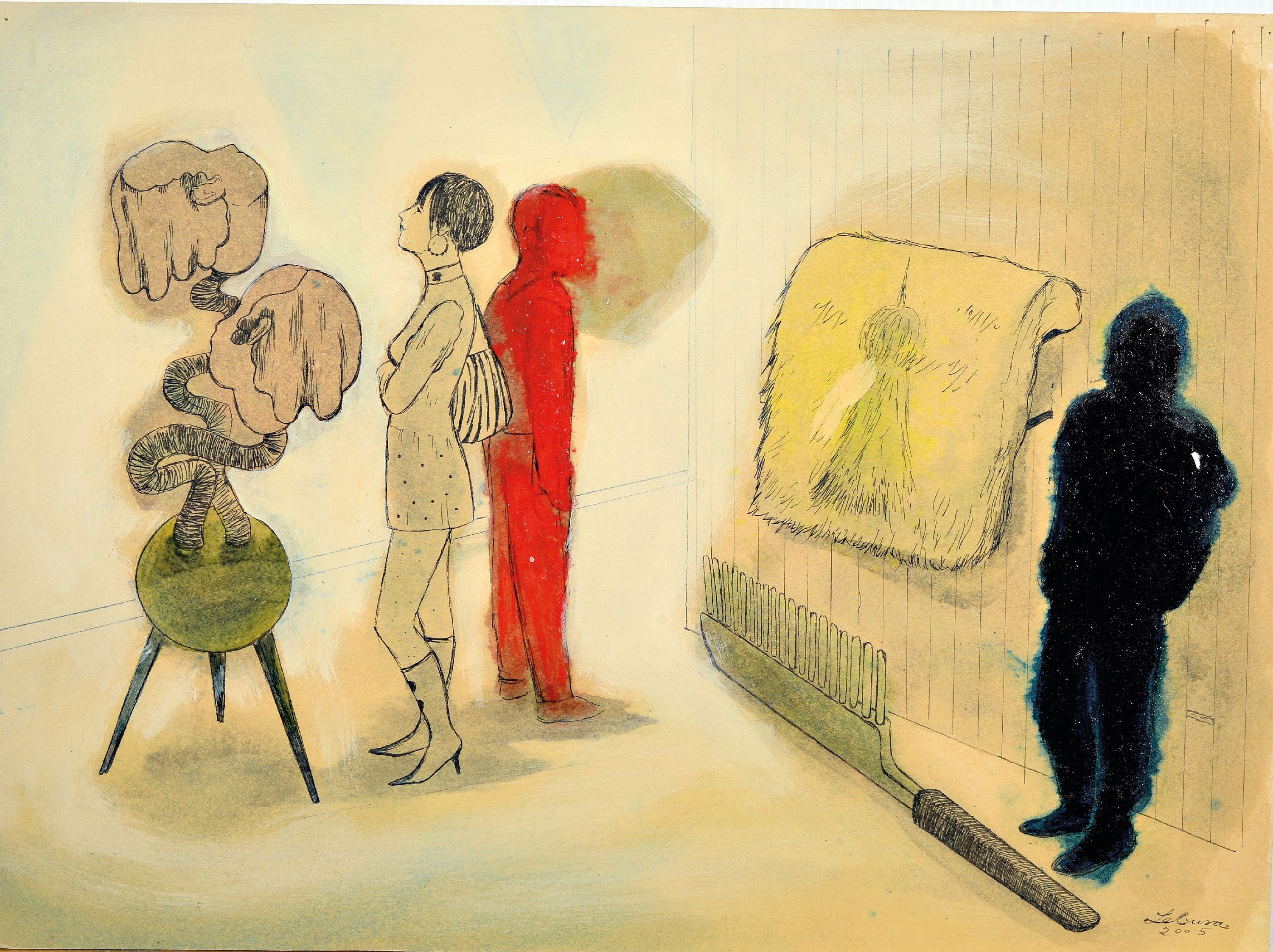 Detail k: Corinne von Lebusa, geb. 1978 Herzberg, Zeichnung und Aquarell auf Karton, Kamm, sign. rechts unten, dat. 2005, ca. 28x38cm
