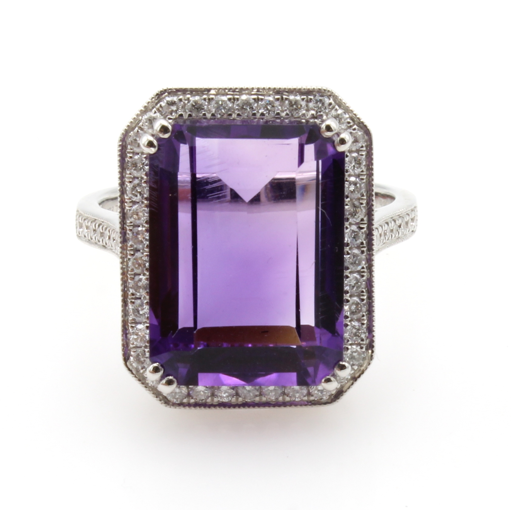 Image 27039804 - Ring mit Amethyst und Brillanten, WG 750/000, Amethyst ca. 9.90 ct im Achteckschliff, 56 ...