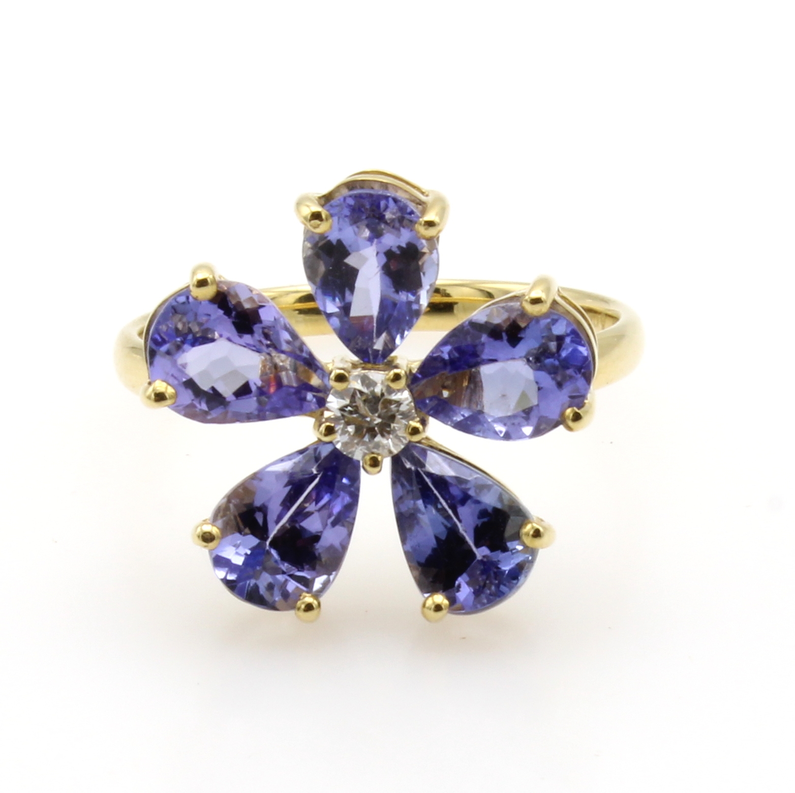 Image 27039805 - Ring mit Tansaniten und Brillant, GG 750/000, 5 Tansanite zus. ca. 3 ct, Brill. ca. 0.10 ...