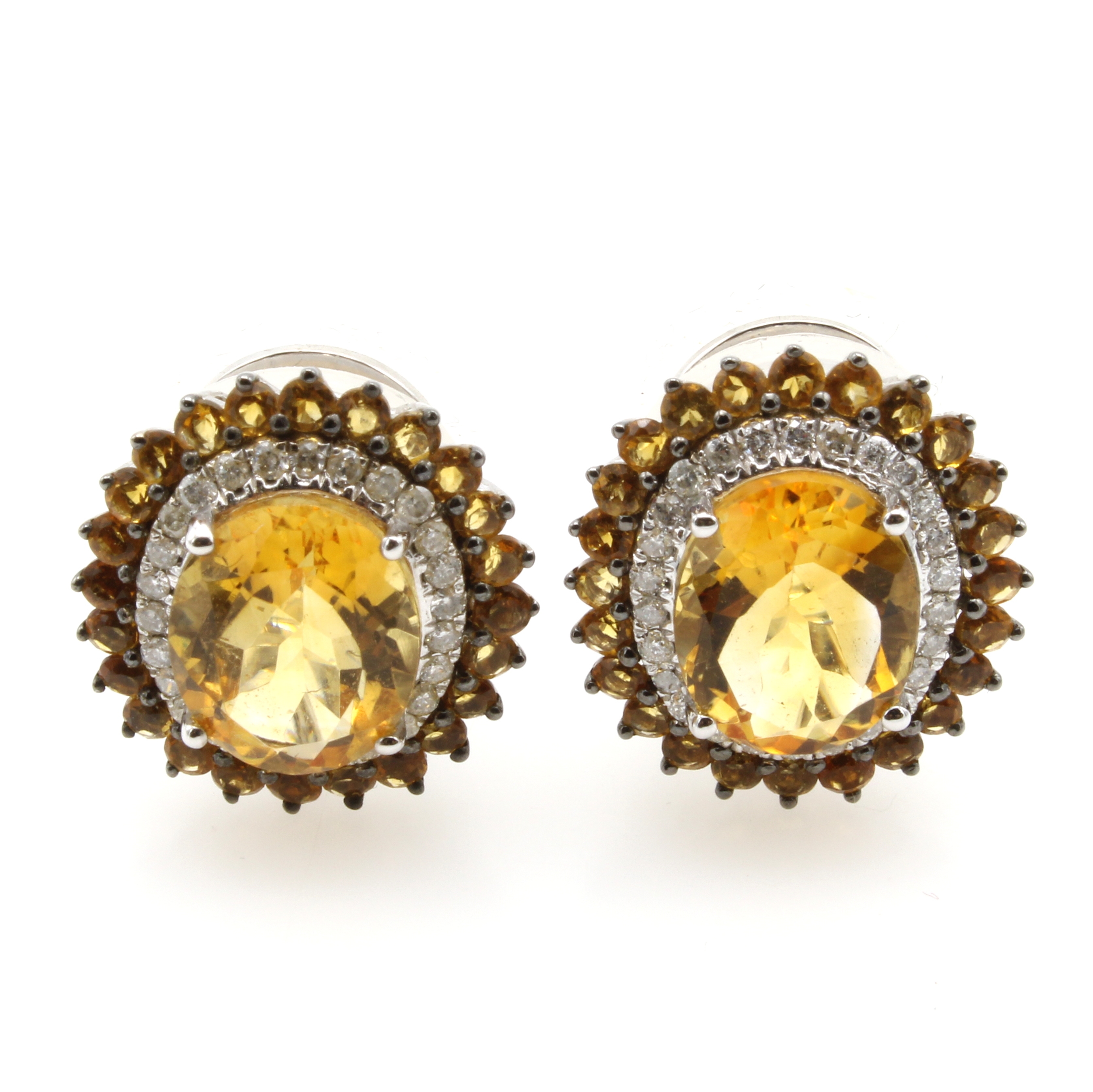 Image 27039809 - Paar Ohrstecker mit Citrinen und Brillanten, WG 750/000, 2 große u. 48 kl. orangefarb. ...