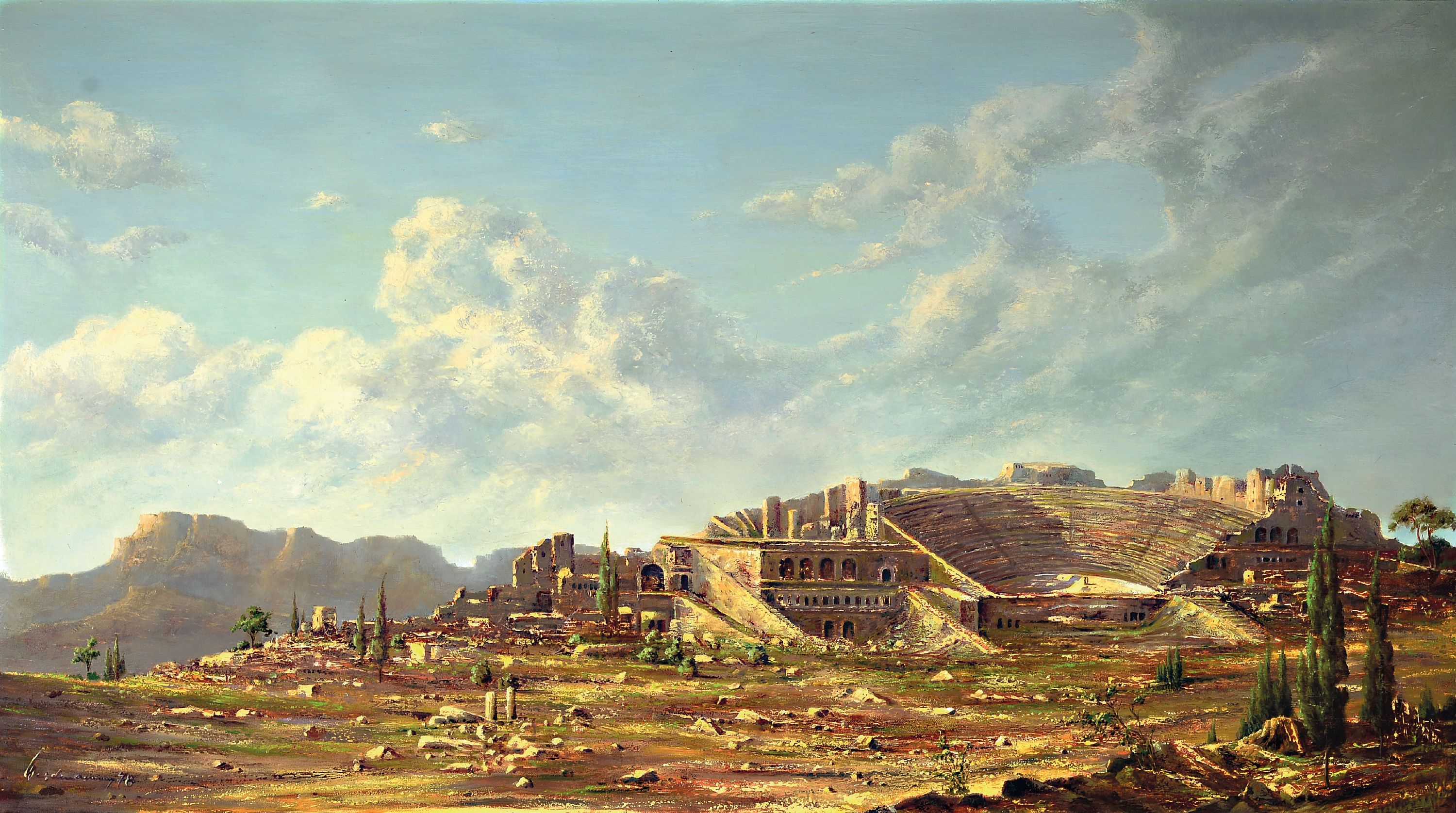 Image 27039811 - Walter Weidenauer, 1927-2004 Lampertheim, südliche Landschaft mit antiken Ruinen, Öl/ ...