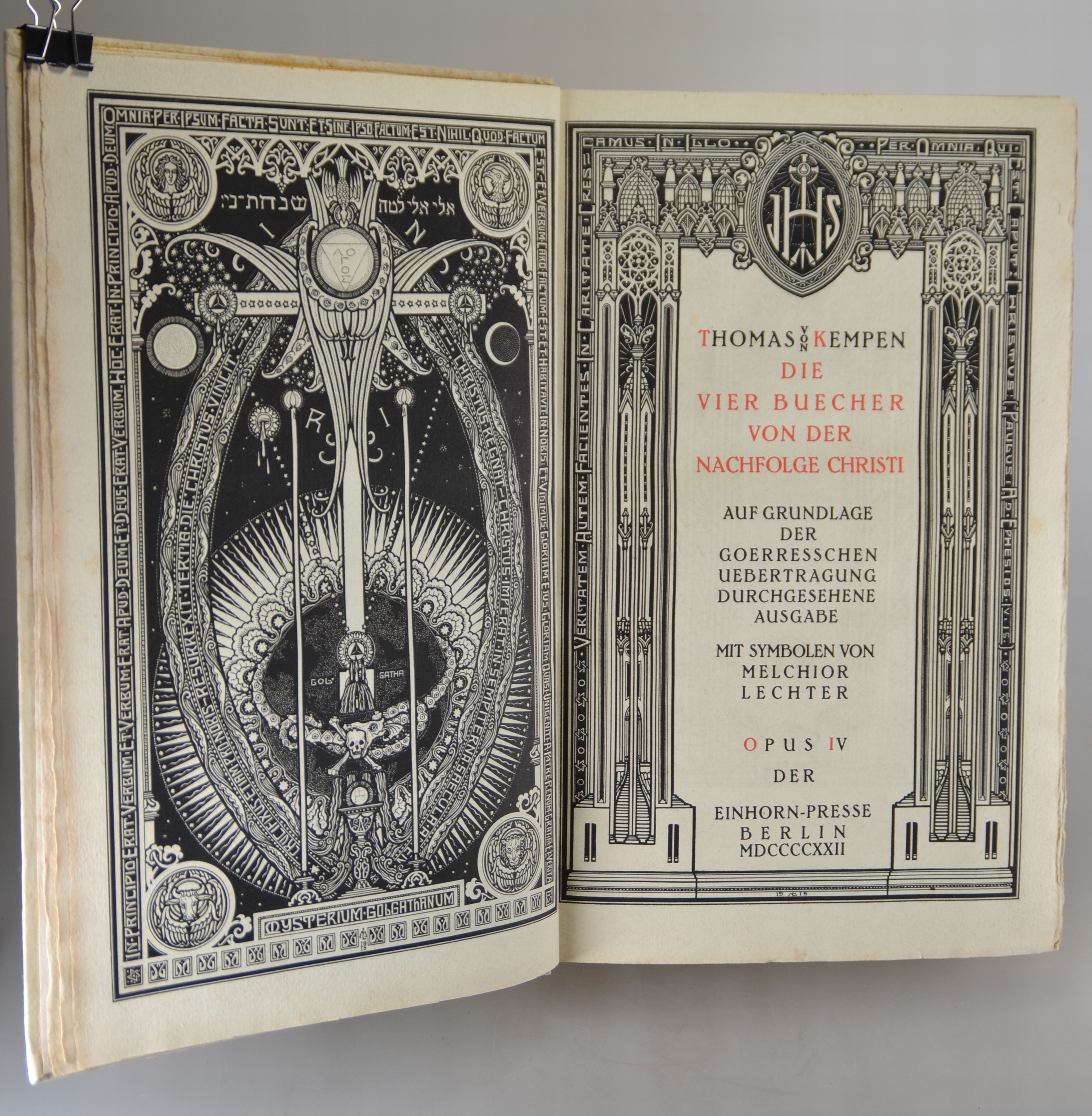 Detail b: Melchior Lechten (1865-1937) und Thomas von Kempen (1380-1471): Die vier Bücher von der Nachfolge Christi, Berlin, Einhorn-Presse bei Otto von ...