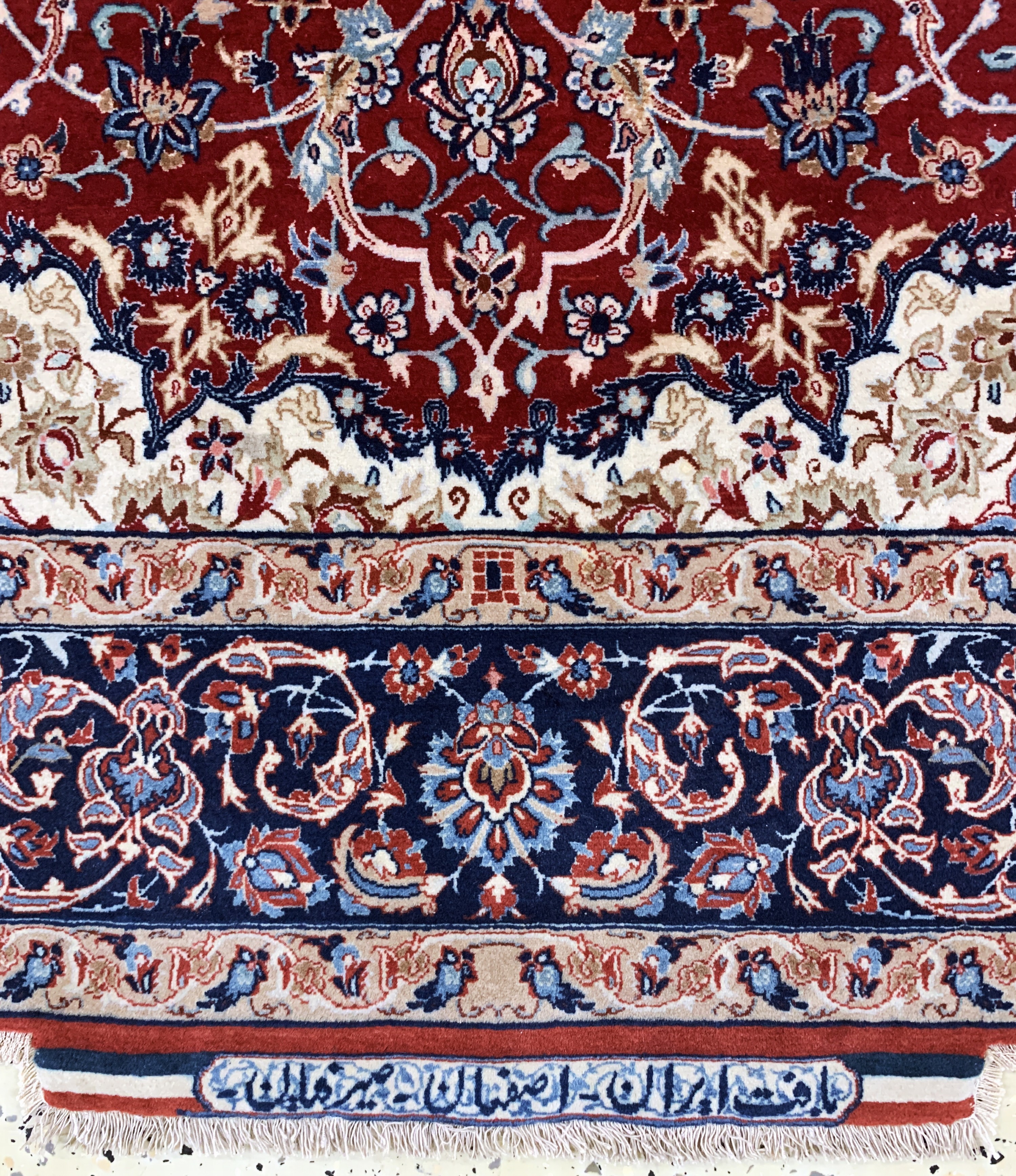 Detail e: Esfahan fein Persien, signiert"Seyrafian", Mitte 20.Jhd, Korkwolle auf Seide, ca. 168 x 106 cm, ca. 1,0 Mio. Kn/qm, EHZ: 2