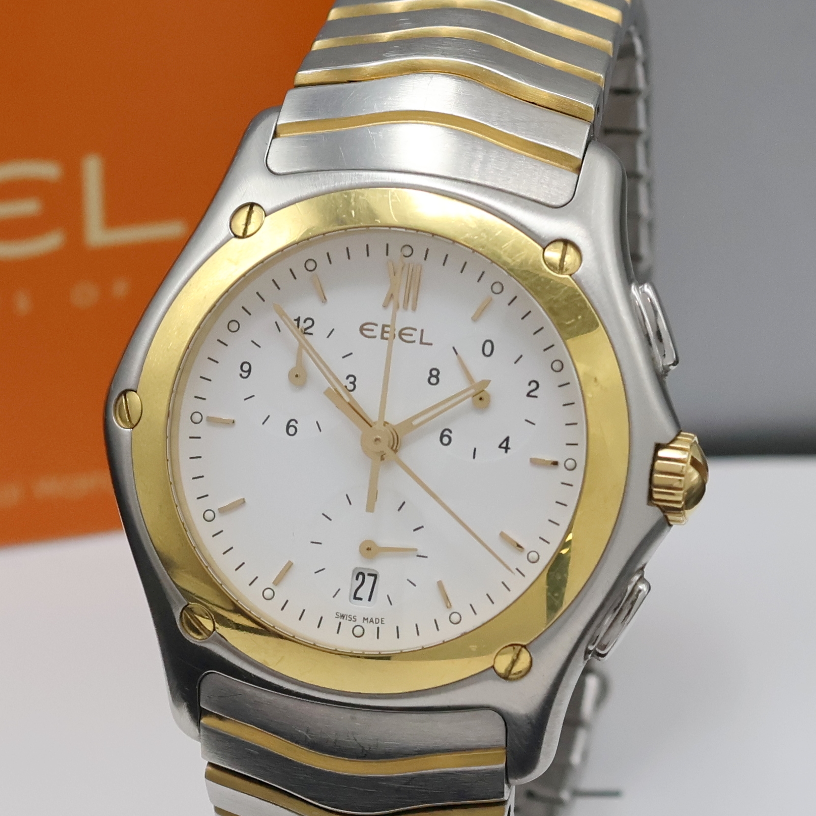 Detail a: EBEL Classic Wave Armbandchonograph in Stahl/Gold Referenz 1251F41, Schweiz um 2005, quarz, orig. Wellengliederband m. dopp. Faltschl., GG-Lünette ...