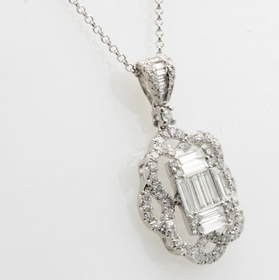 27039806a - Anhänger mit Diamanten und Brillanten an Kette, WG 750/000, 18 Diamantbag. zus. ca. ...