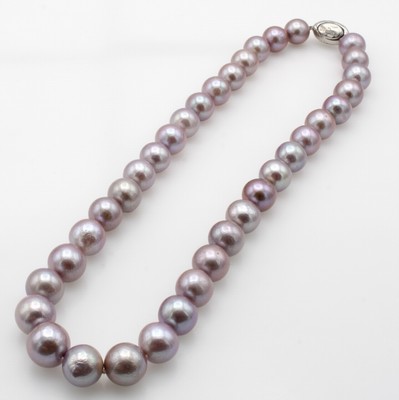 Image Süßwasserzuchtperlenkette, Druckschließe 925er Silber, fliederfarb. Mingperlen (gef.) ...