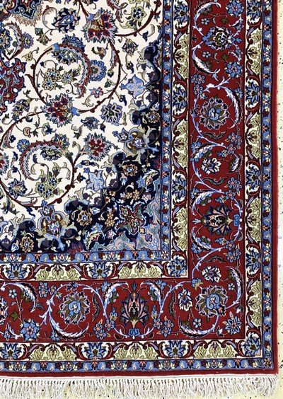 27039829a - Esfahan fein, Persien, Ende 20.Jhd, Korkwolle mit und auf Seide, ca. 240 x 155 cm,EHZ: ...