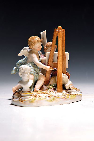 Image Figurengruppe Die Bildenden Künste, Meissen, Knaufzeit, Porzellan, farbig und ...