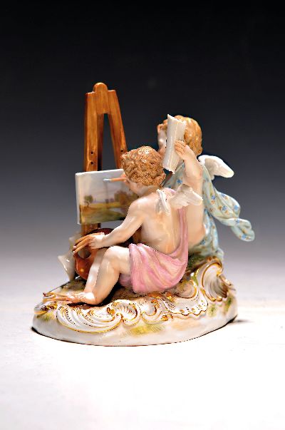 27039846a - Figurengruppe Die Bildenden Künste, Meissen, Knaufzeit, Porzellan, farbig und ...