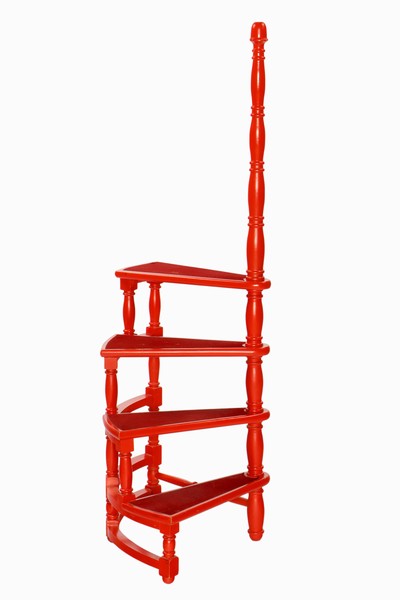 Image Bibliothekstreppe, Buche massiv, rot lackiert, Einzelteile aufwendig gedrechselt, 4 ...